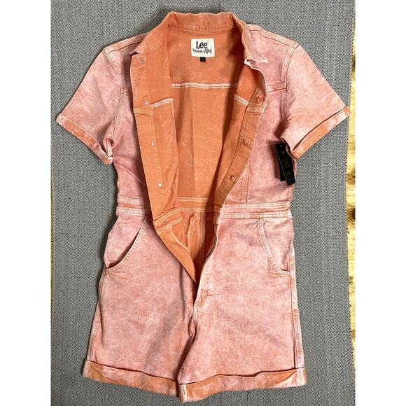 Lee Union-Alls Denim Romper Womens M Persimmon Short Acid Wash Modern Retro - Picture 6 of 16